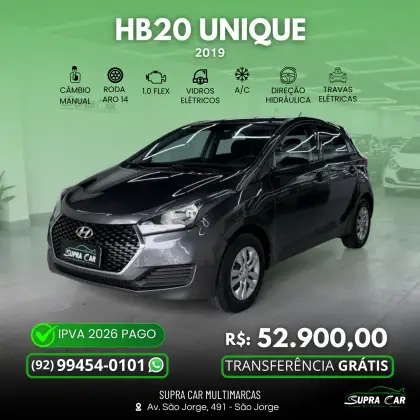 HYUNDAI HB20 1.0 UNIQUE 12V FLEX 4P MANUAL