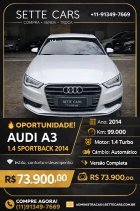 AUDI A3 1.4 TFSI SPORTBACK 16V GASOLINA 4P S-TRONIC AUDI A3 1.4 TFSI SPORTBACK 16V GASOLINA 4P S-TRONIC