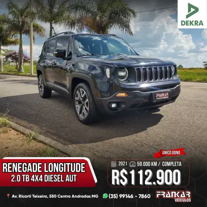 JEEP RENEGADE 2.0 16V TURBO DIESEL LONGITUDE 4P 4X4 AUTOMÁTICO JEEP RENEGADE 2.0 16V TURBO DIESEL LONGITUDE 4P 4X4 AUTOMÁTICO