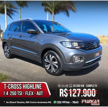 VOLKSWAGEN T-CROSS 1.4 250 TSI TOTAL FLEX HIGHLINE AUTOMÁTICO VOLKSWAGEN T-CROSS 1.4 250 TSI TOTAL FLEX HIGHLINE AUTOMÁTICO