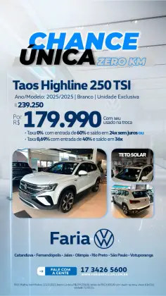 VOLKSWAGEN TAOS 1.4 250 TSI TOTAL FLEX HIGHLINE AUTOMÁTICO VOLKSWAGEN TAOS 1.4 250 TSI TOTAL FLEX HIGHLINE AUTOMÁTICO