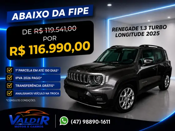 JEEP RENEGADE 1.3 T270 TURBO FLEX LONGITUDE AT6 JEEP RENEGADE 1.3 T270 TURBO FLEX LONGITUDE AT6