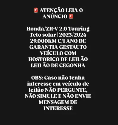 HONDA ZR-V 2.0 i-VTEC GASOLINA TOURING CVT HONDA ZR-V 2.0 i-VTEC GASOLINA TOURING CVT