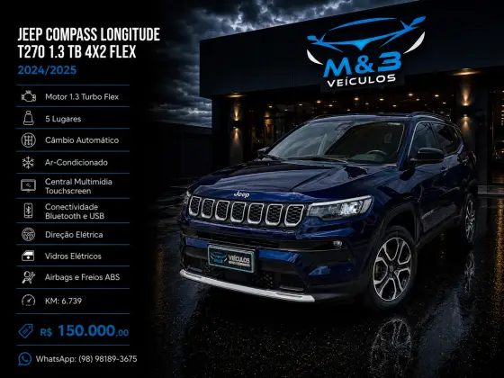 JEEP COMPASS 1.3 T270 TURBO FLEX LONGITUDE AT6 JEEP COMPASS 1.3 T270 TURBO FLEX LONGITUDE AT6