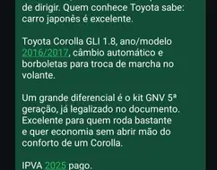 TOYOTA COROLLA 1.8 GLI 16V FLEX 4P AUTOMÁTICO TOYOTA COROLLA 1.8 GLI 16V FLEX 4P AUTOMÁTICO