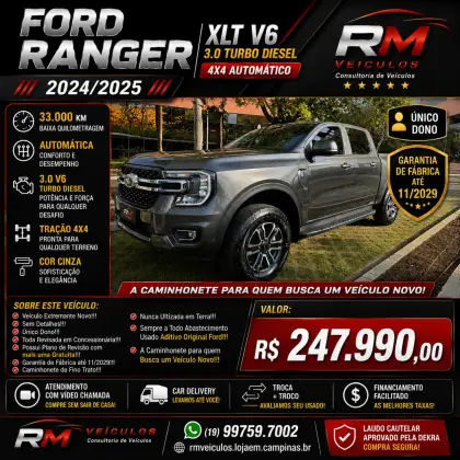 FORD RANGER 3.0 V6 TURBO DIESEL CD XLT 4X4 AUTOMÁTICO FORD RANGER 3.0 V6 TURBO DIESEL CD XLT 4X4 AUTOMÁTICO