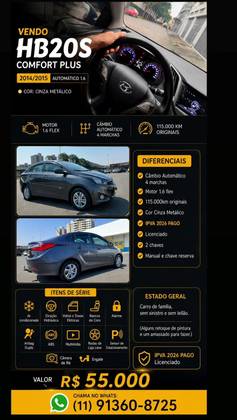 HYUNDAI HB20S 1.6 COMFORT STYLE 16V FLEX 4P AUTOMÁTICO