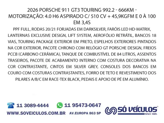 PORSCHE-911-4.0 24V H6 GASOLINA GT3 TOURING MANUAL PORSCHE-911-2025