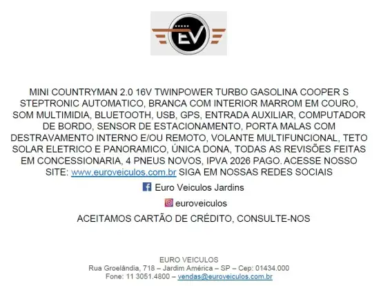 MINI-COUNTRYMAN-2.0 16V TWINPOWER TURBO GASOLINA COOPER S STEPTRONIC MINI-COUNTRYMAN-2017