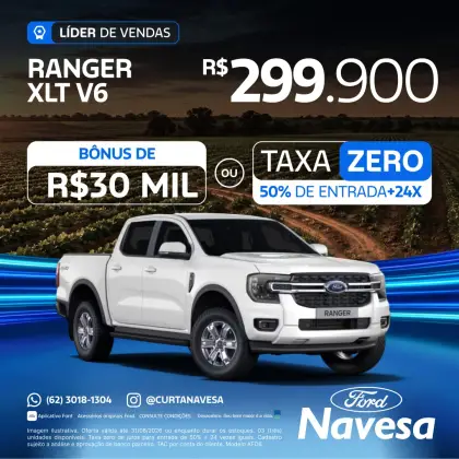 FORD RANGER 3.0 V6 TURBO DIESEL CD XLT 4X4 AUTOMÁTICO FORD RANGER 3.0 V6 TURBO DIESEL CD XLT 4X4 AUTOMÁTICO