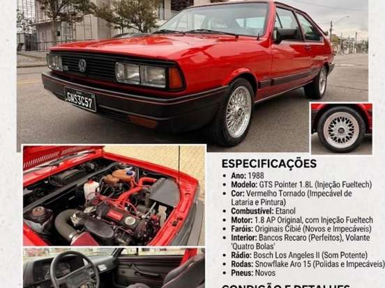 VOLKSWAGEN-PASSAT-1.8 GTS POINTER 8V ÁLCOOL 2P MANUAL VOLKSWAGEN-PASSAT-1988