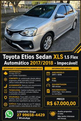 TOYOTA ETIOS 1.5 XLS SEDAN 16V FLEX 4P AUTOMÁTICO