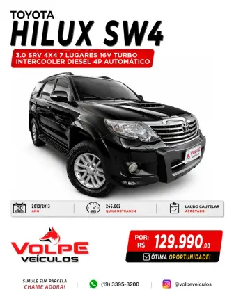 TOYOTA HILUX SW4 3.0 SRV 4X4 7 LUGARES 16V TURBO INTERCOOLER DIESEL 4P AUTOMÁTICO TOYOTA HILUX SW4 3.0 SRV 4X4 7 LUGARES 16V TURBO INTERCOOLER DIESEL 4P AUTOMÁTICO