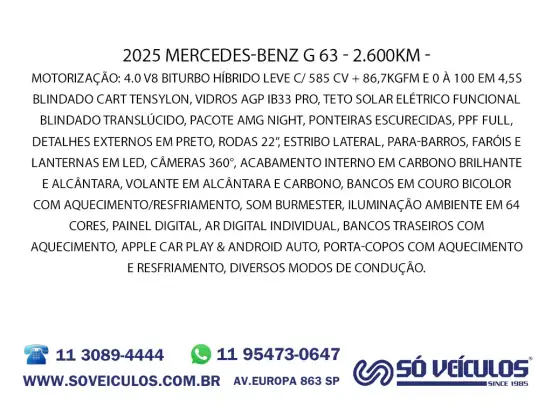 MERCEDES-BENZ-G 63 AMG-4.0 V8 BITURBO MHEV MANUFAKTUR 4MATIC SPEEDSHIFT MERCEDES-BENZ-G 63 AMG-2025