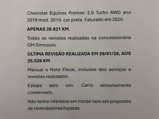CHEVROLET-EQUINOX-2.0 16V TURBO GASOLINA PREMIER AWD AUTOMÁTICO CHEVROLET-EQUINOX-2019
