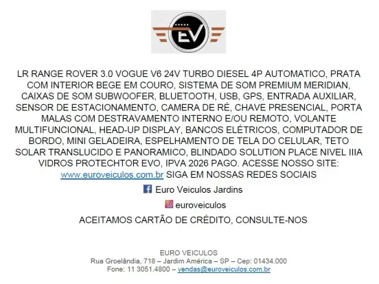 LAND ROVER-RANGE ROVER VOGUE-3.0 TDV6 4X4 24V TURBO DIESEL 4P AUTOMÁTICO LAND ROVER-RANGE ROVER VOGUE-2021