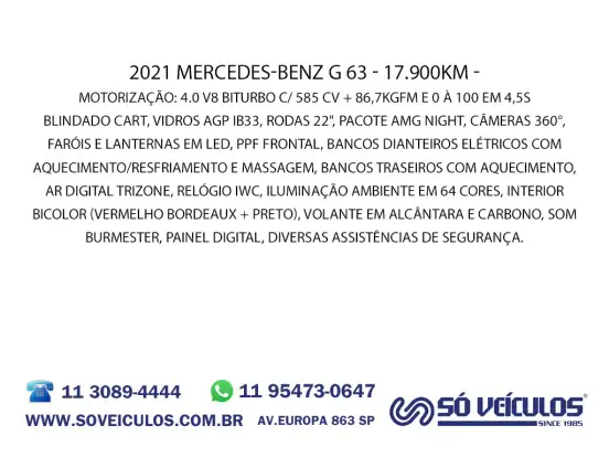 MERCEDES-BENZ-G 63 AMG-4.0 V8 TURBO GASOLINA 4MATIC SPEEDSHIFT MERCEDES-BENZ-G 63 AMG-2020