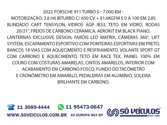PORSCHE-911-3.8 24V H6 GASOLINA TURBO S PDK PORSCHE-911-2022