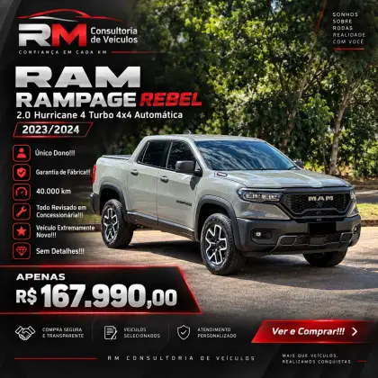 RAM RAMPAGE 2.0 HURRICANE 4 TURBO GASOLINA REBEL 4X4 AUTOMÁTICO