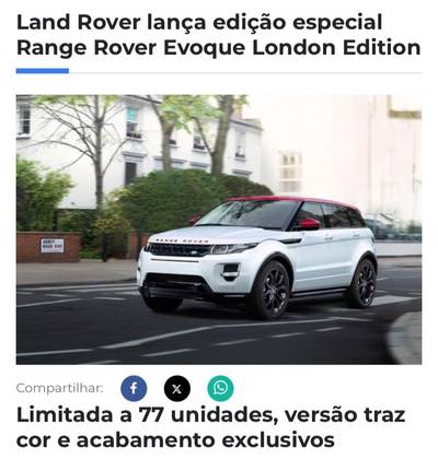 LAND ROVER RANGE ROVER EVOQUE 2.0 DYNAMIC TECH 4WD 16V GASOLINA 4P AUTOMÁTICO