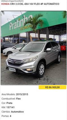 HONDA CRV 2.0 EXL 4X4 16V FLEX 4P AUTOMÁTICO