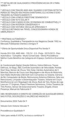 HONDA-CRV-2.0 EXL 4X4 16V FLEX 4P AUTOMÁTICO HONDA-CRV-2015