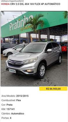 HONDA-CRV-2.0 EXL 4X4 16V FLEX 4P AUTOMÁTICO HONDA-CRV-2015