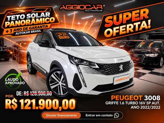 PEUGEOT-3008-1.6 16V THP GASOLINA GRIFFE AUTOMÁTICO PEUGEOT-3008-2022