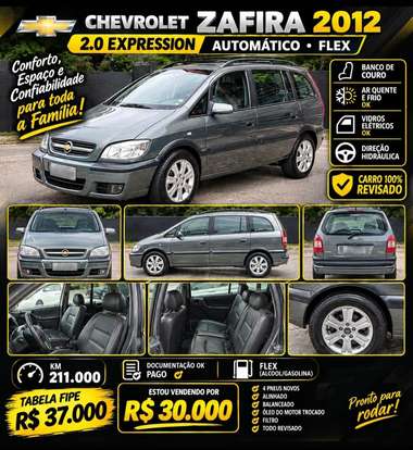 CHEVROLET-ZAFIRA-2.0 MPFI EXPRESSION 8V FLEX 4P AUTOMÁTICO CHEVROLET-ZAFIRA-2012
