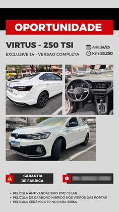 VOLKSWAGEN VIRTUS 1.4 250 TSI EXCLUSIVE AUTOMÁTICO