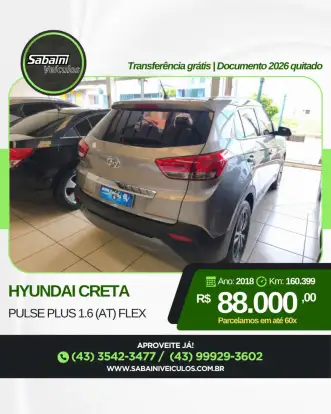 HYUNDAI-CRETA-1.6 16V FLEX PULSE PLUS AUTOMÁTICO HYUNDAI-CRETA-2018
