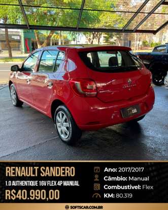 RENAULT-SANDERO-1.0 AUTHENTIQUE 16V FLEX 4P MANUAL RENAULT-SANDERO-2017
