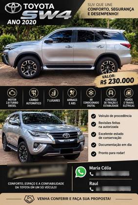 TOYOTA HILUX SW4 2.8 SRX 4X4 7 LUGARES 16V TURBO INTERCOOLER DIESEL 4P AUTOMÁTICO