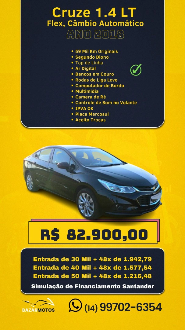 CHEVROLET CRUZE 1.4 TURBO LT 16V FLEX 4P AUTOMÁTICO